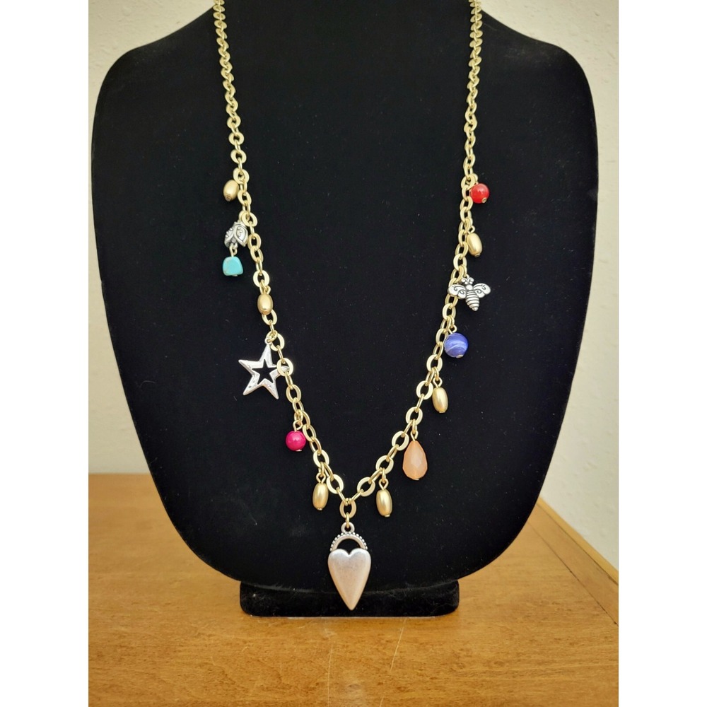 Chico's Gold Tone Chain Link Beaded Charm Necklace NWT Dangling‎ Charms Beads
